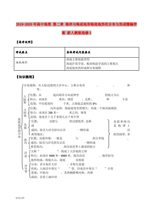 2020-2021年高中地理 第二章 海岸与海底地形海底地形的分布与形成精编学案 新人教版选修