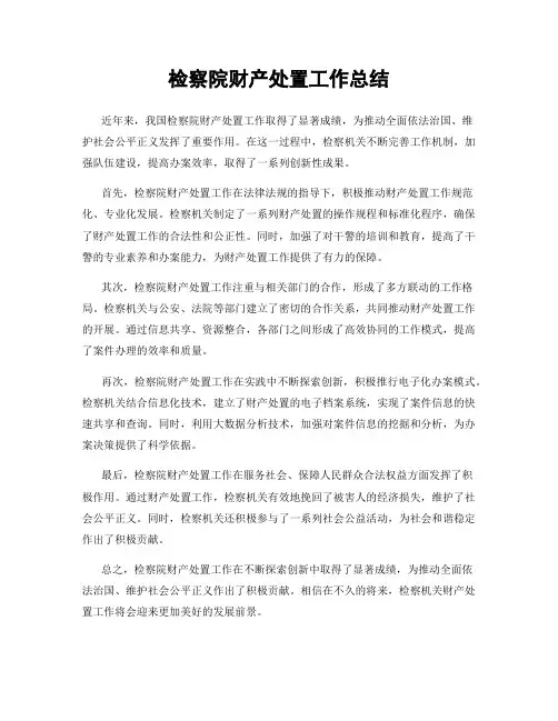 检察院财产处置工作总结