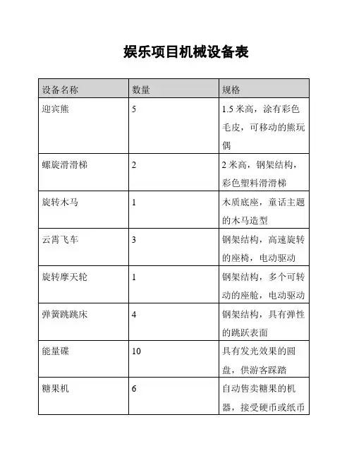 娱乐项目机械设备表