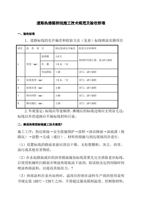 道路热熔型标线材料和施工技术要求最新