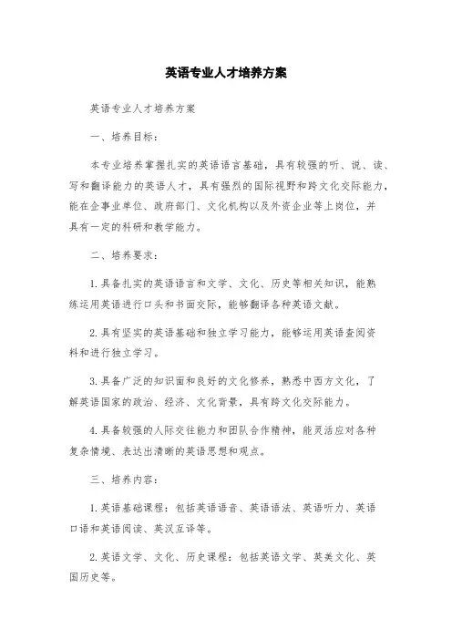英语专业人才培养方案