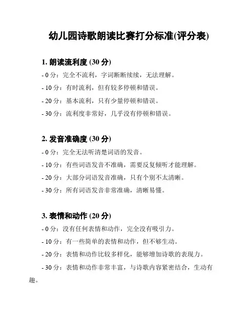 幼儿园诗歌朗读比赛打分标准(评分表)