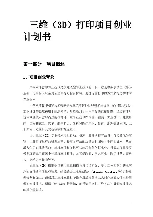 三维(3D)打印项目创业计划书