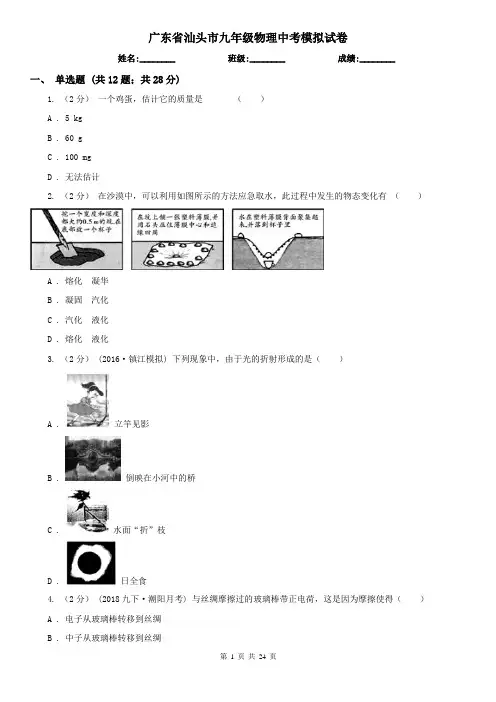 广东省汕头市九年级物理中考模拟试卷