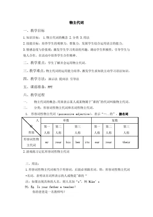 形容词性物主代词教案