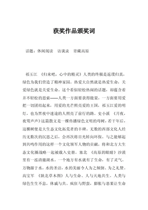 获奖作品颁奖词