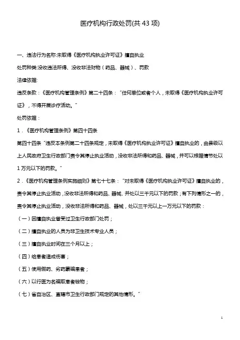 医疗机构行政处罚(共43项)