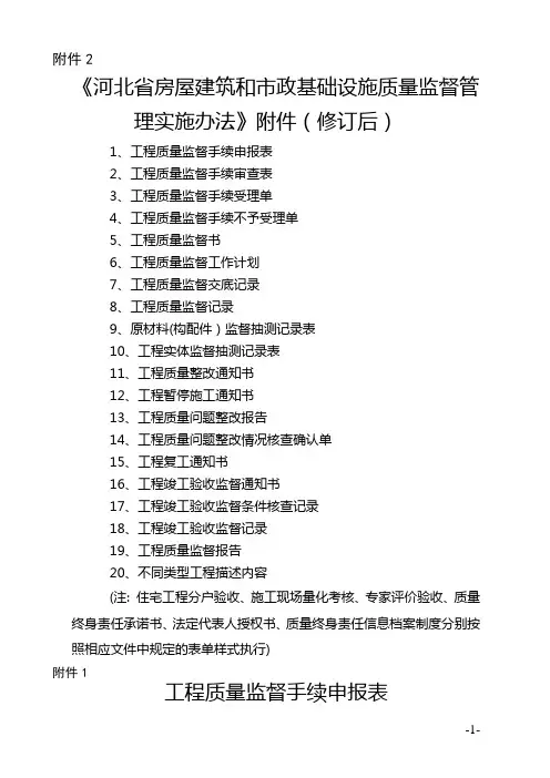 河北省工程质量监督用表格