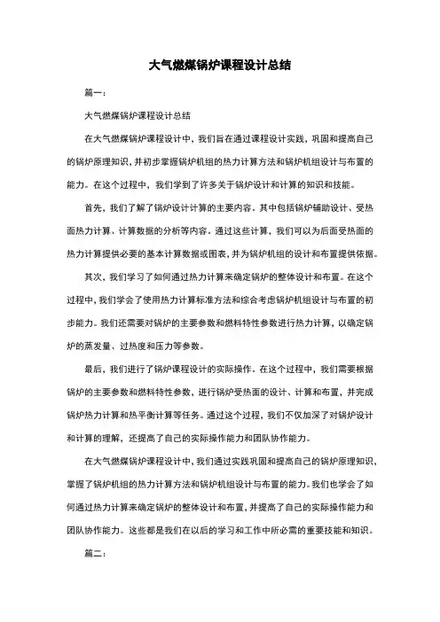 大气燃煤锅炉课程设计总结