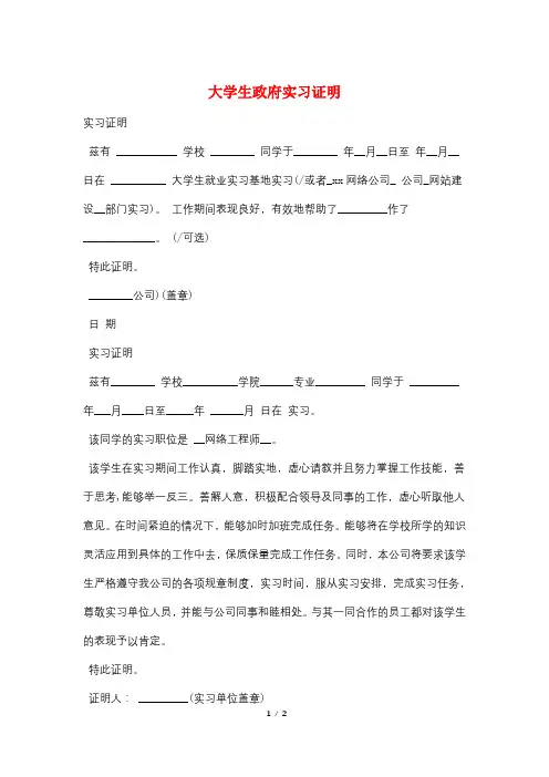 大学生政府实习证明