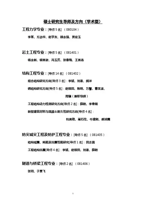 硕士研究生导师及方向学术型