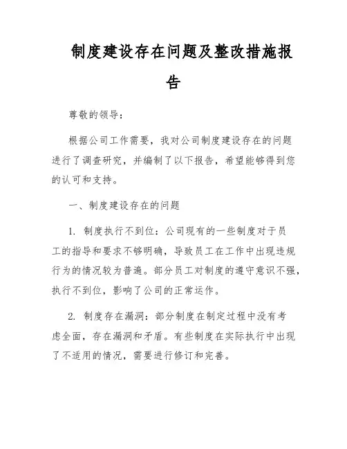 制度建设存在问题及整改措施报告