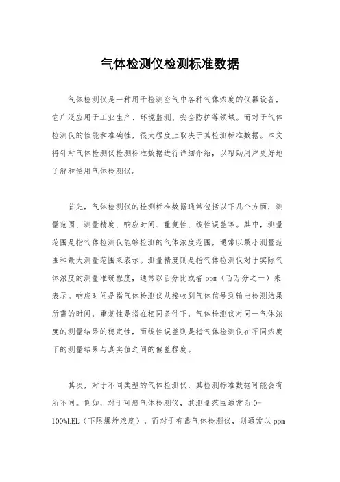 气体检测仪检测标准数据