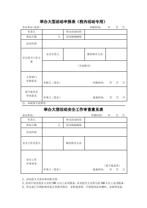 举办大型活动申请表(校内)