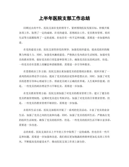 上半年医院支部工作总结