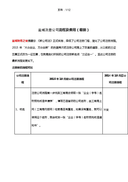 盐城注册公司流程及费用(最新)
