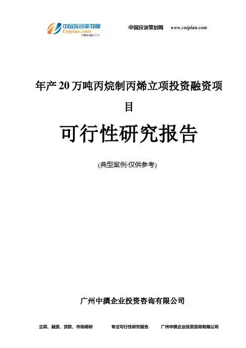 年产20万吨丙烷制丙烯融资投资立项项目可行性研究报告(中撰咨询)