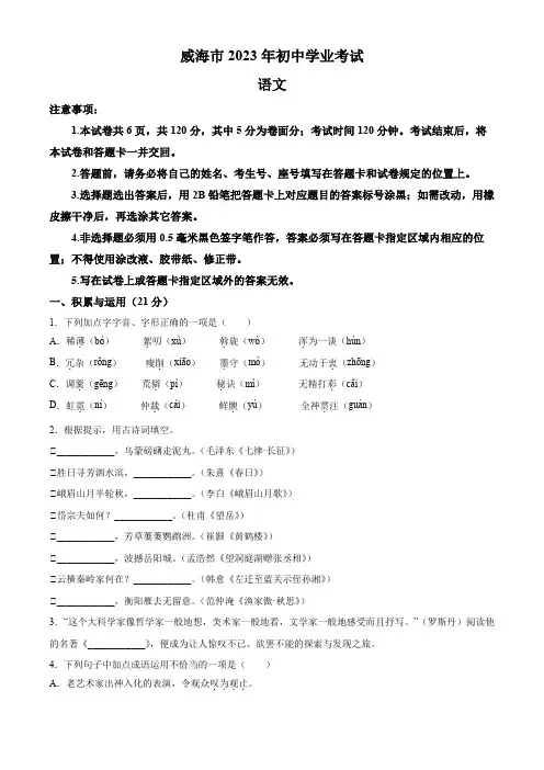 2023年山东省威海市中考语文真题
