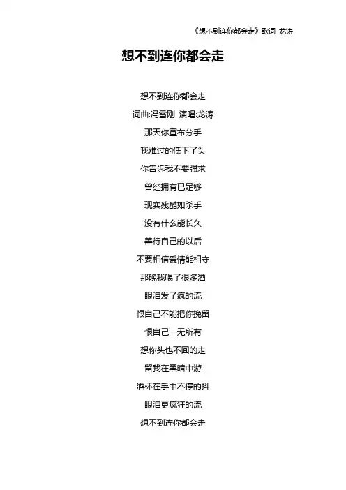 《想不到连你都会走》歌词 龙涛