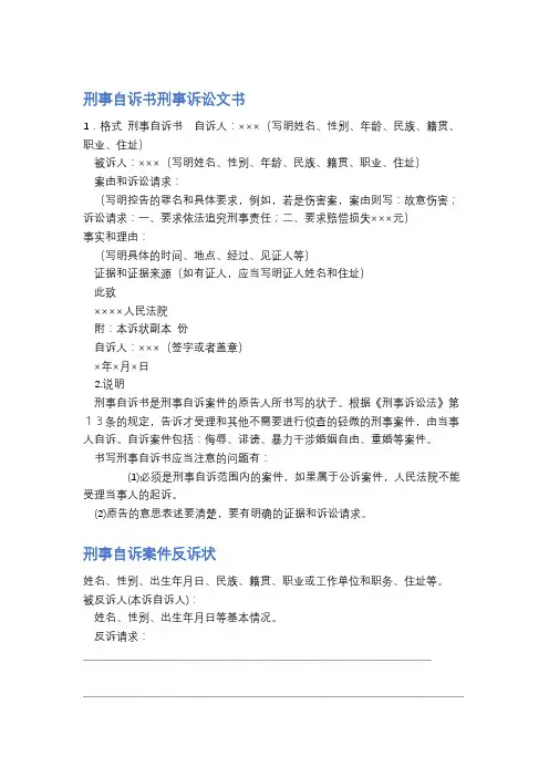 刑事自诉书刑事诉讼文书精选5篇