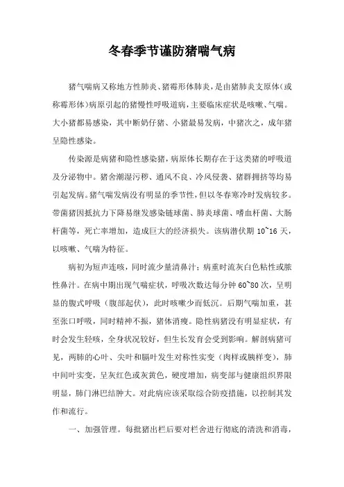 冬春季节谨防猪喘气病