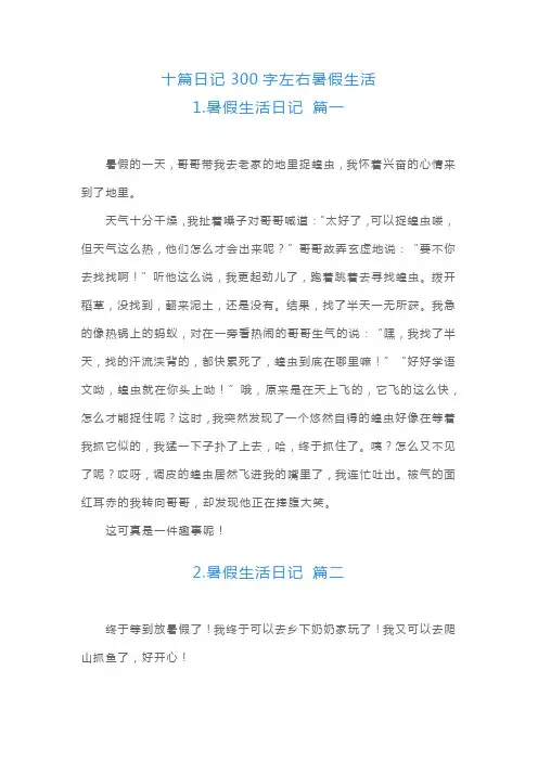 十篇日记300字左右暑假生活
