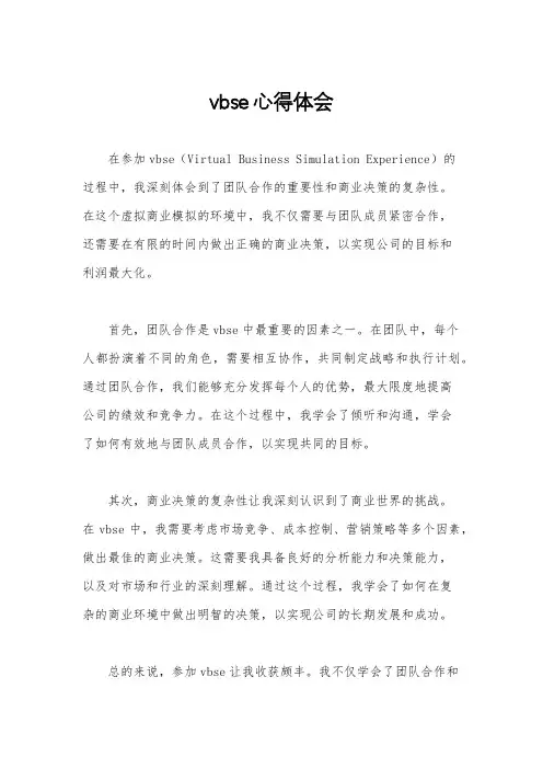 vbse心得体会