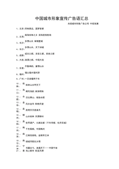 中国城市形象宣传广告语汇总