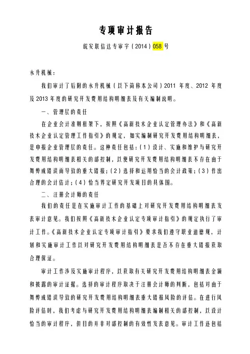 研发费审计报告