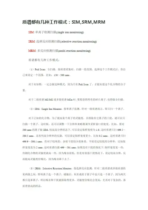 质谱的几种工作模式：SIM_SRM_MRM