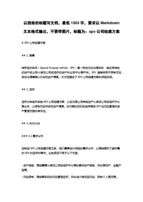 spv公司组建方案