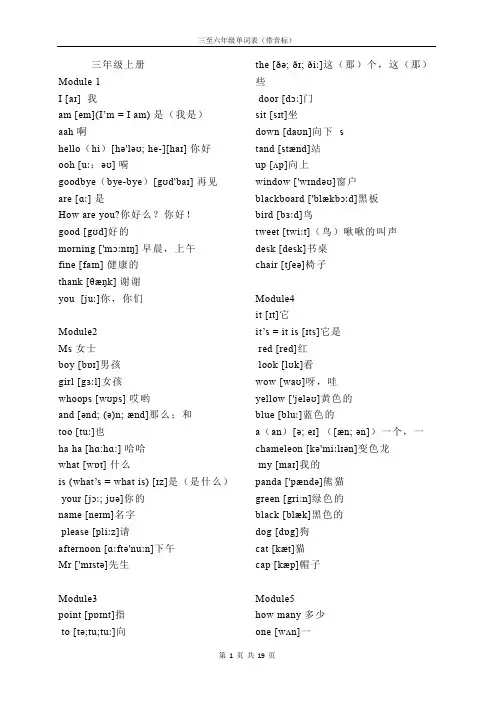 最新外研版小学英语三年级至六年级单词表汇总(带音标)