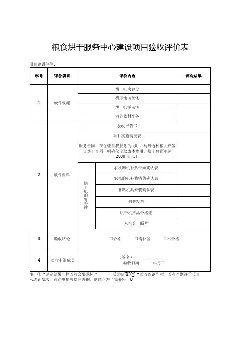 粮食烘干服务中心建设项目验收评价表