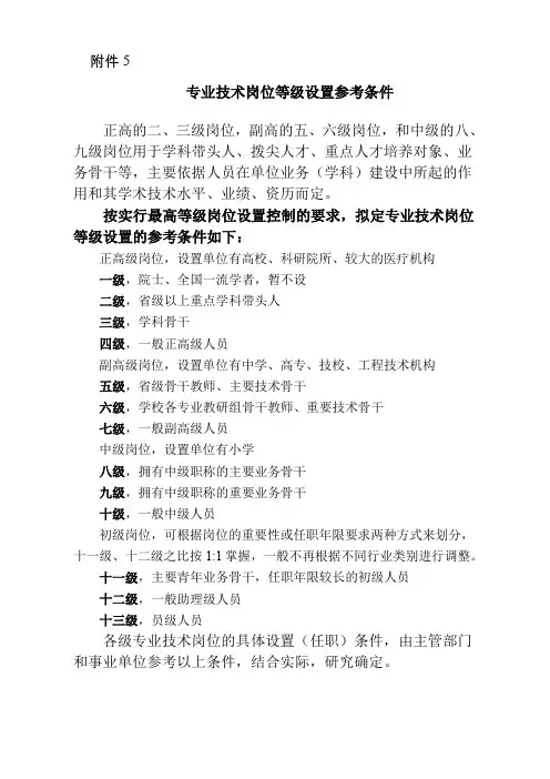 专业技术岗位等级设置参考条件
