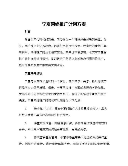 宁夏网络推广计划方案