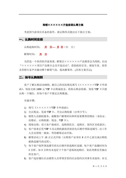 招商房地产商铺开盘前认筹方案