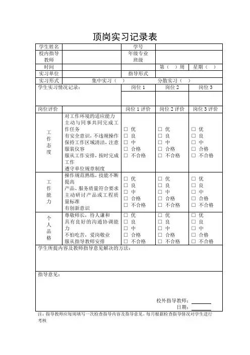 顶岗实习记录表_2