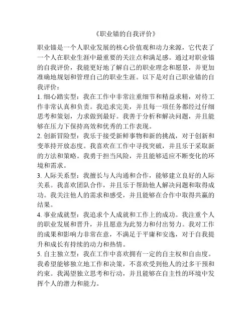 《职业锚的自我评价》