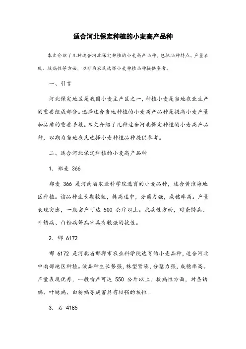 适合河北保定种植的小麦高产品种