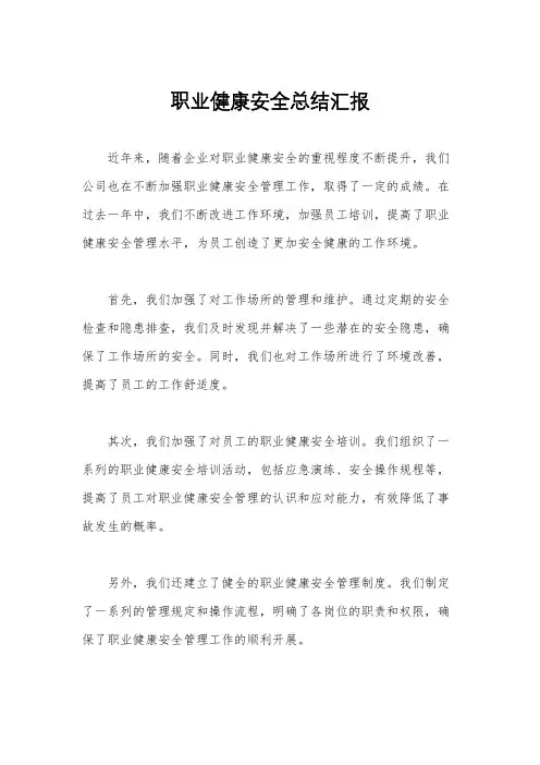 职业健康安全总结汇报