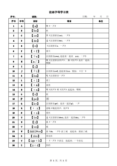 法语字母带谐音