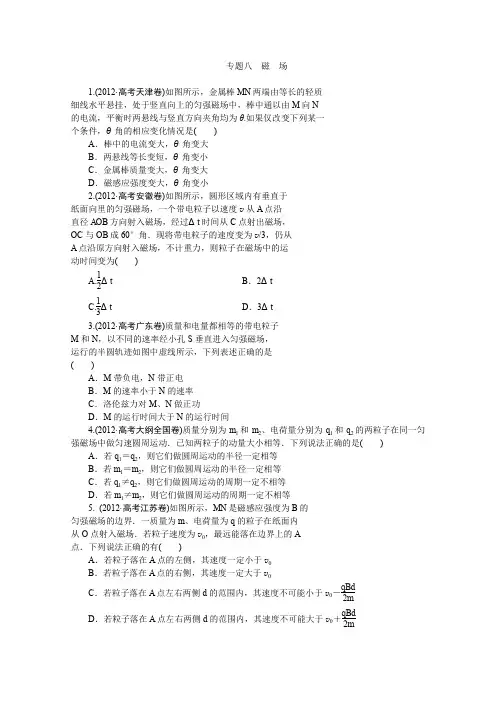 2014届高考物理(大纲版)一轮复习配套训练专题八磁场Word版含解析