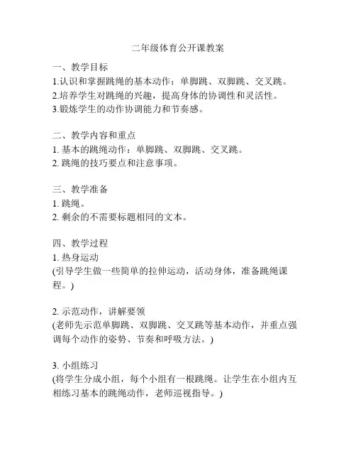 二年级体育公开课教案