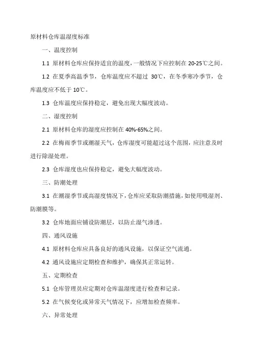 原材料仓库温湿度标准