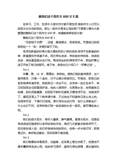 瞧我们这个班作文600字5篇