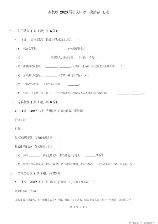 (精品文档)苏教版2020届语文中考一模试卷B卷