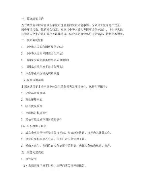 企事业环境应急预案模板