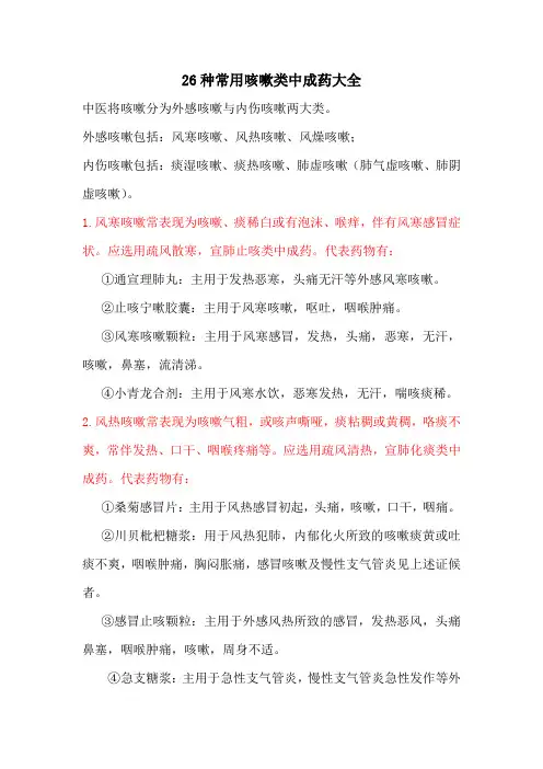 26种常用咳嗽类中成药大全