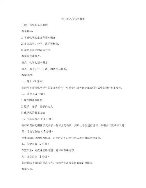 初中刚入门化学教案