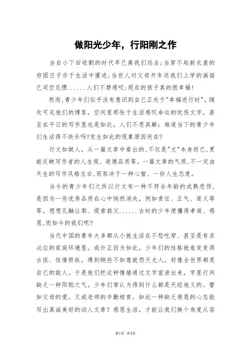 做阳光少年,行阳刚之作_高三作文